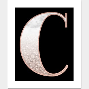 Monogram rose gold glitter marble C Posters and Art